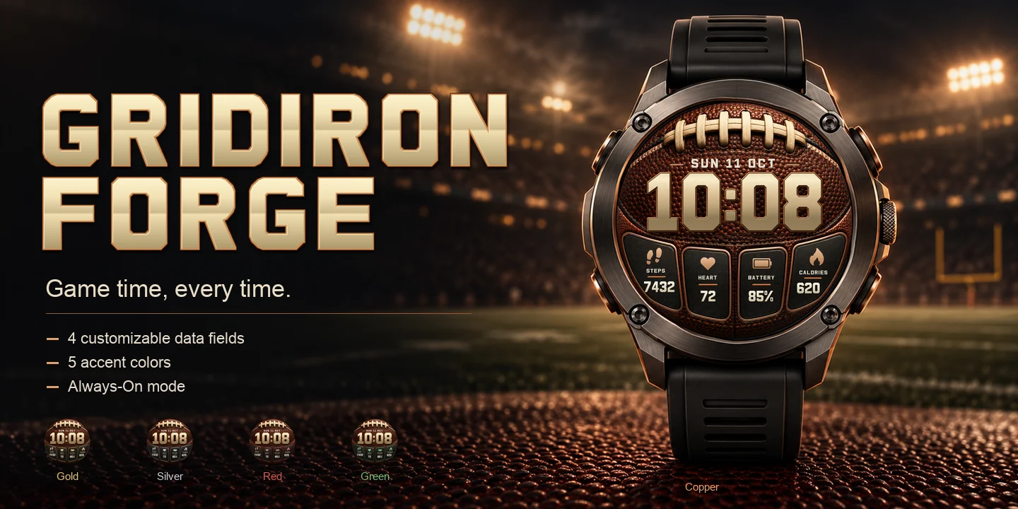 Gridiron Forge auf einer Uhr, Stadionlicht bei Nacht