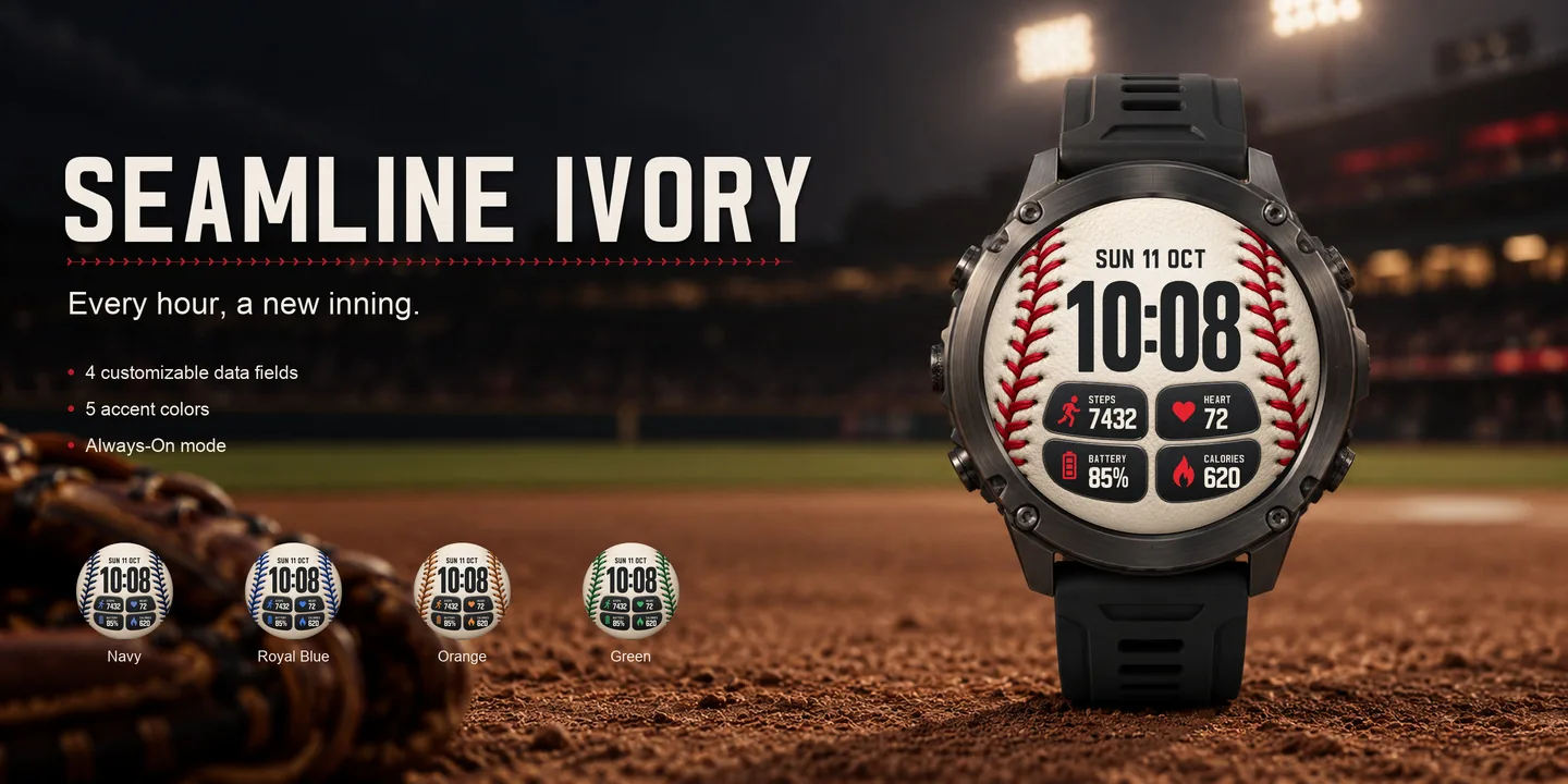 Seamline Ivory sur une montre, balle de baseball sous les projecteurs du stade