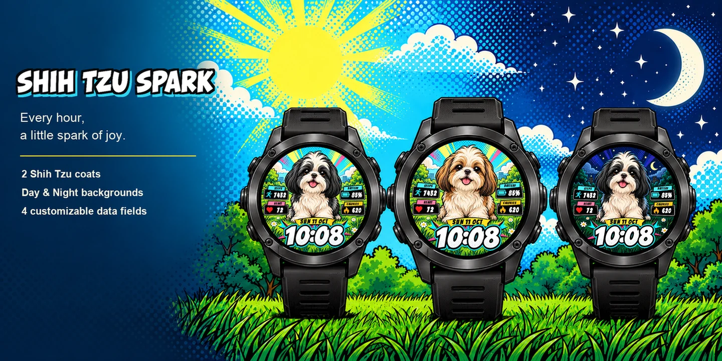 Shih Tzu Spark on three watches: Black Day, Brown Day and Black Night
